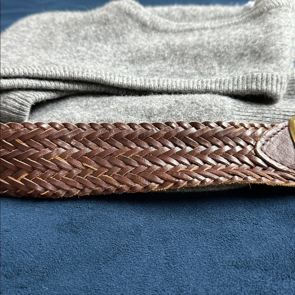 Vintage Braided Leather Belt with Gold brass Buckle